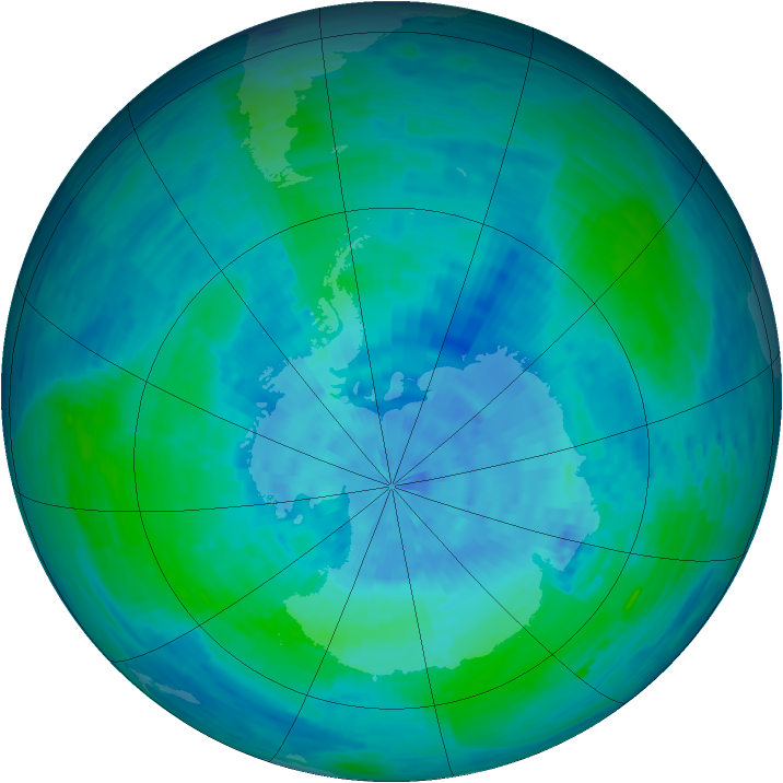 Antarctic ozone map for 15 February 1994